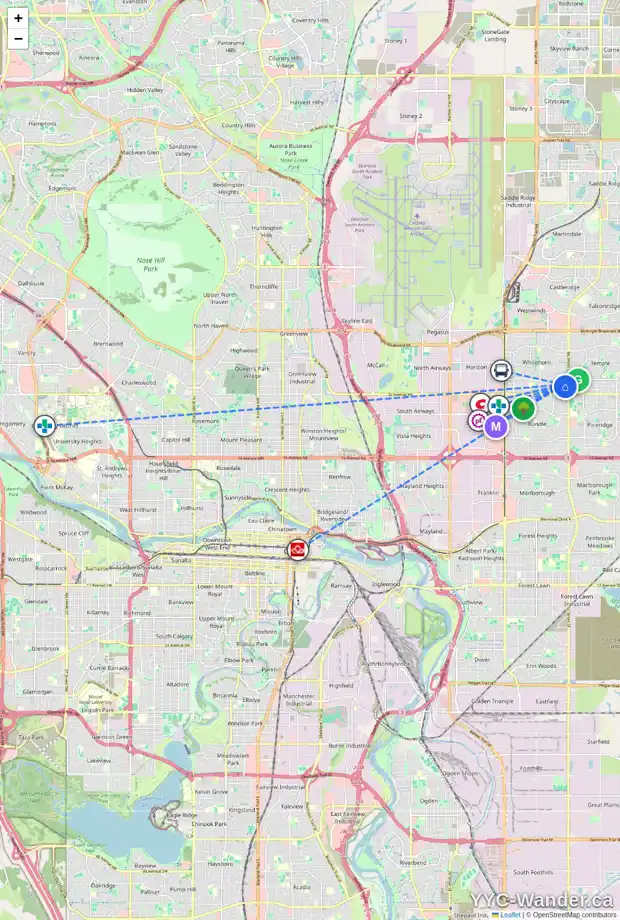Daily accessibility map for 5079 WHITESTONE WY NE, Calgary showing nearby schools, grocery stores, parks, LRT stations and nearby amenities