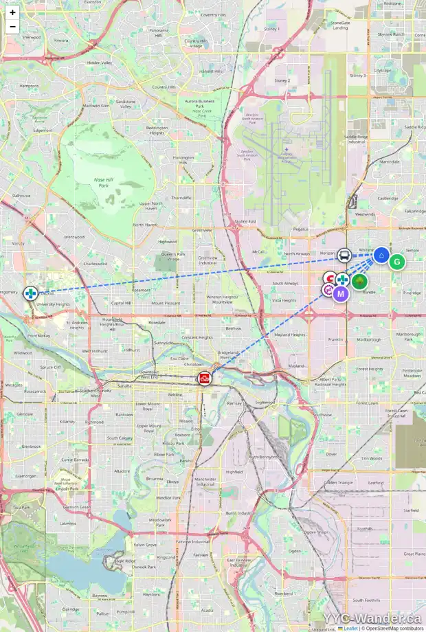 Daily accessibility map for 631 WHITEHORN WY NE, Calgary showing nearby schools, grocery stores, parks, LRT stations and nearby amenities
