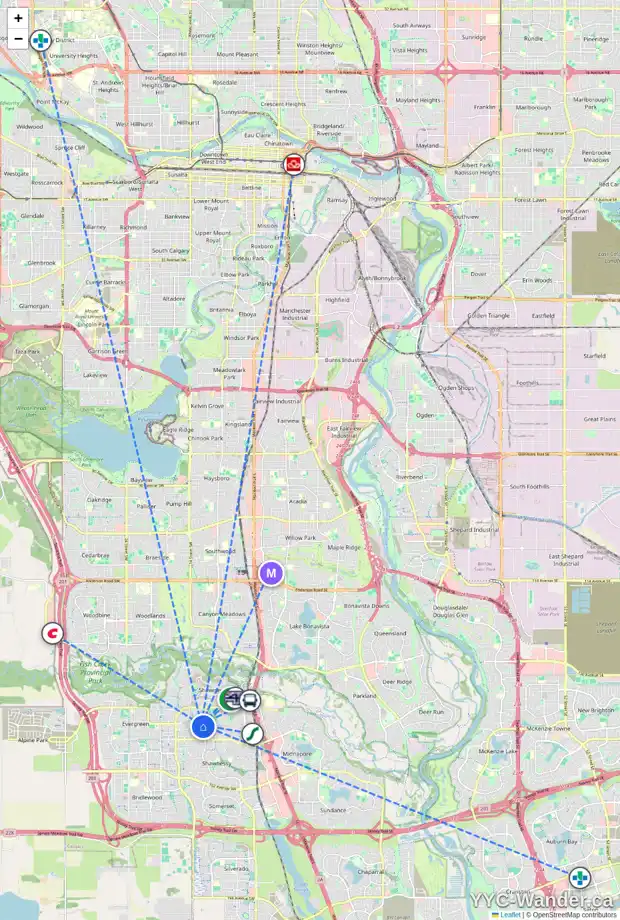 Daily accessibility map for 1218 MILLCREST RI SW, Calgary showing nearby schools, grocery stores, parks, LRT stations and nearby amenities