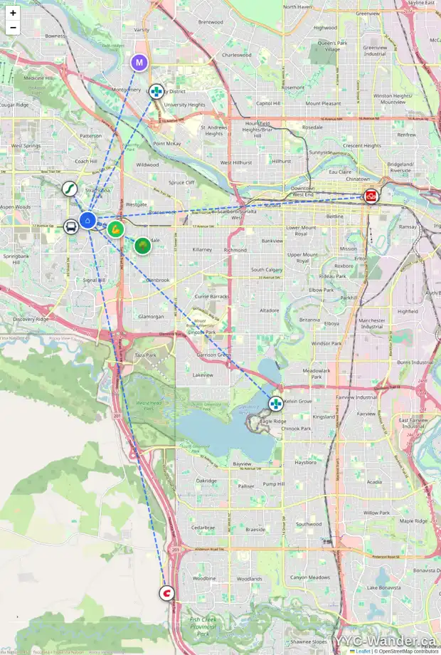 Daily accessibility map for 206 CHRISTIE PARK VW SW, Calgary showing nearby schools, grocery stores, parks, LRT stations and nearby amenities