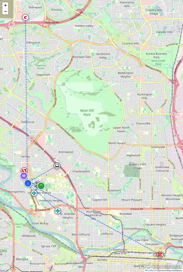 Daily accessibility map for 4628 29 AV NW, Calgary showing nearby schools, grocery stores, parks, LRT stations and nearby amenities