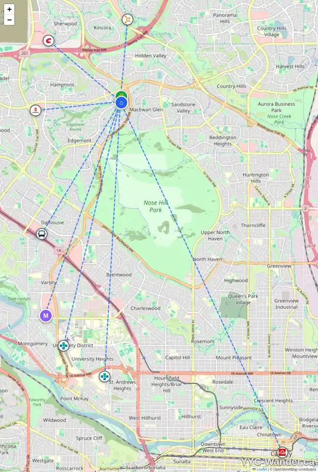 Daily accessibility map for 56 EDGEBROOK PA NW, Calgary showing nearby schools, grocery stores, parks, LRT stations and nearby amenities