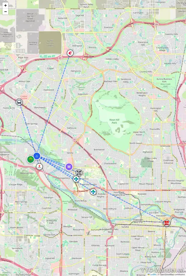 Daily accessibility map for 4201 69 ST NW, Calgary showing nearby schools, grocery stores, parks, LRT stations and nearby amenities