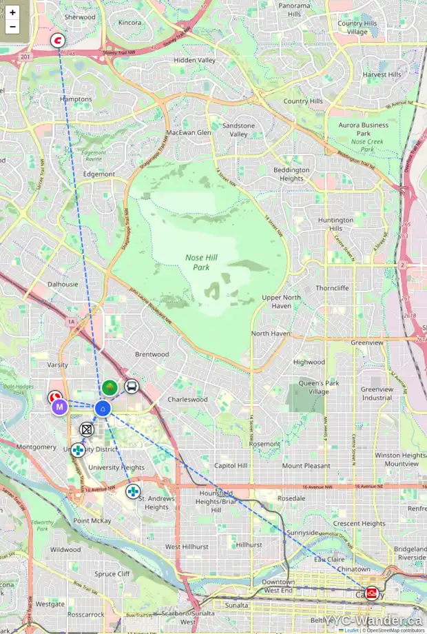 Daily accessibility map for 10 VARBROOK PL NW, Calgary showing nearby schools, grocery stores, parks, LRT stations and nearby amenities