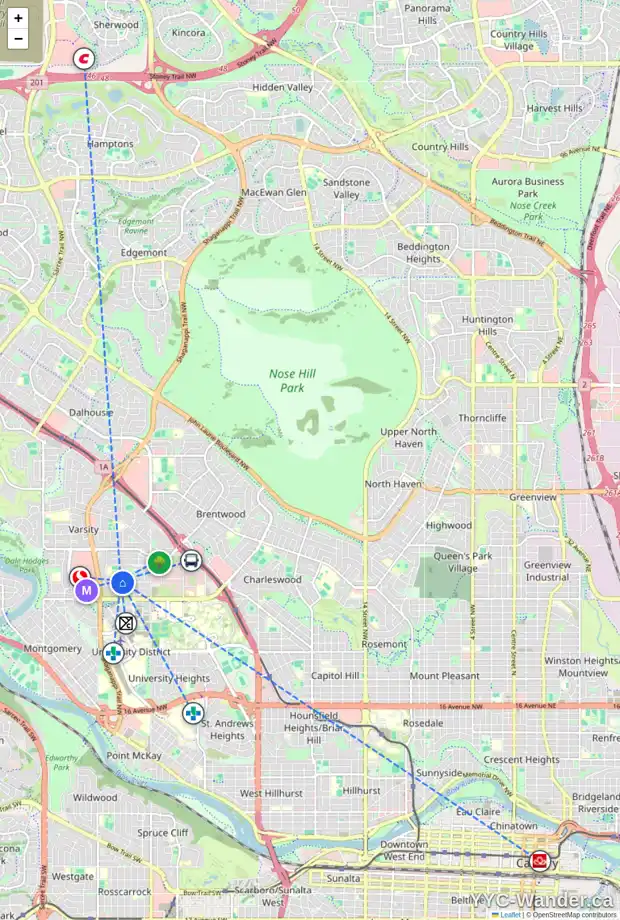 Daily accessibility map for 28 VARSTON PL NW, Calgary showing nearby schools, grocery stores, parks, LRT stations and nearby amenities