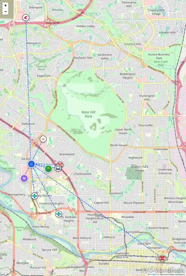 Daily accessibility map for 4503 VANDERGRIFT CR NW, Calgary showing nearby schools, grocery stores, parks, LRT stations and nearby amenities