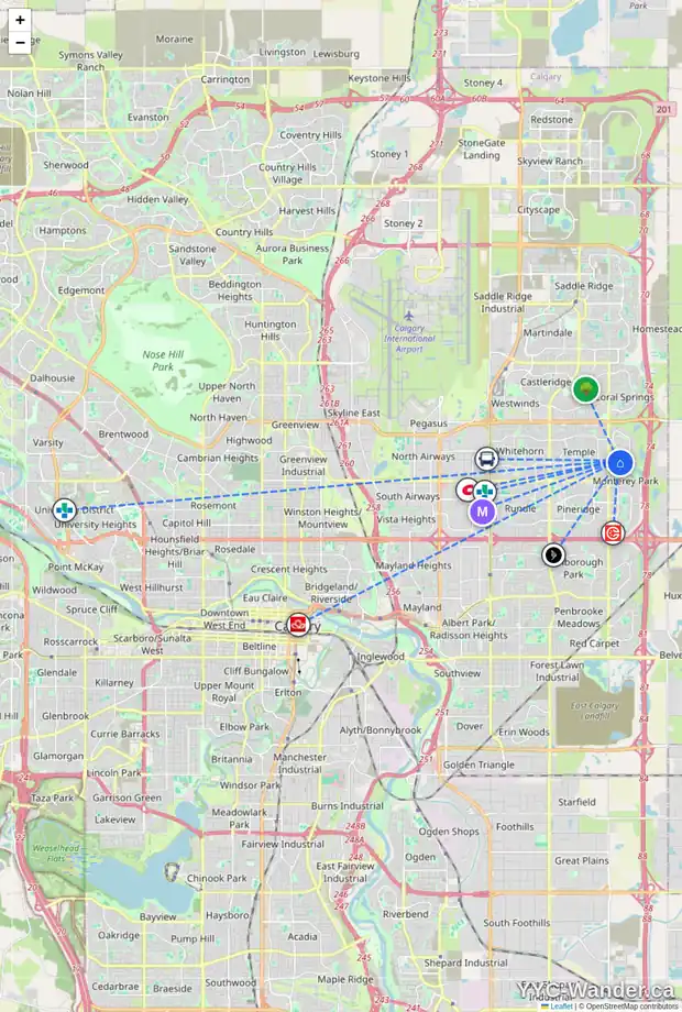 Daily accessibility map for 3710 CATALINA BV NE, Calgary showing nearby schools, grocery stores, parks, LRT stations and nearby amenities