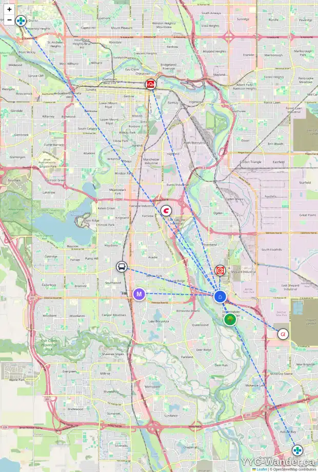 Daily accessibility map for 19 DOUGLAS GLEN PL SE, Calgary showing nearby schools, grocery stores, parks, LRT stations and nearby amenities