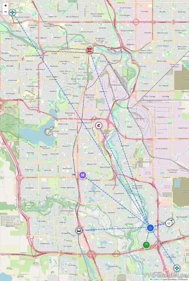 Daily accessibility map for 14 MCKENZIE LAKE PL SE, Calgary showing nearby schools, grocery stores, parks, LRT stations and nearby amenities