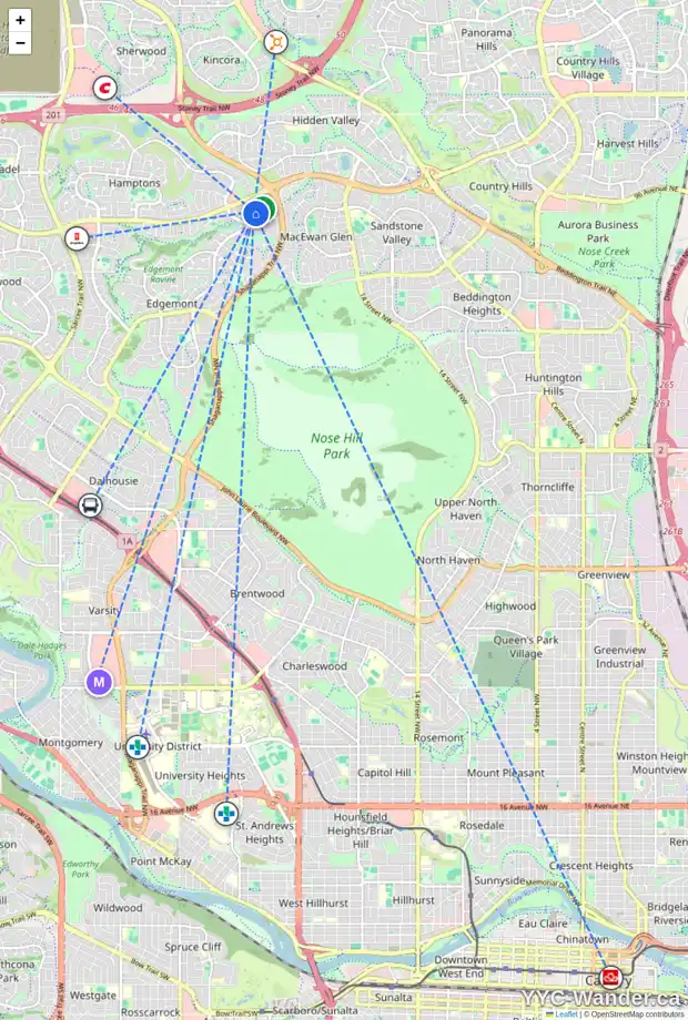 Daily accessibility map for 115 EDGERIDGE VW NW, Calgary showing nearby schools, grocery stores, parks, LRT stations and nearby amenities