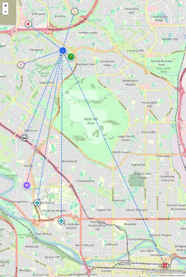 Daily accessibility map for 680 HAMPTONS DR NW, Calgary showing nearby schools, grocery stores, parks, LRT stations and nearby amenities