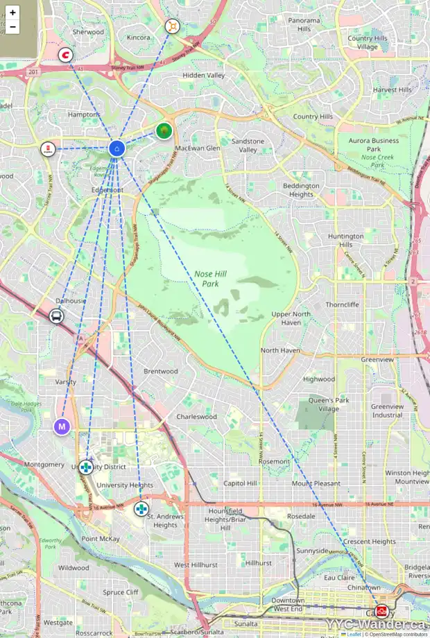 Daily accessibility map for 125 EDGERIDGE PA NW, Calgary showing nearby schools, grocery stores, parks, LRT stations and nearby amenities