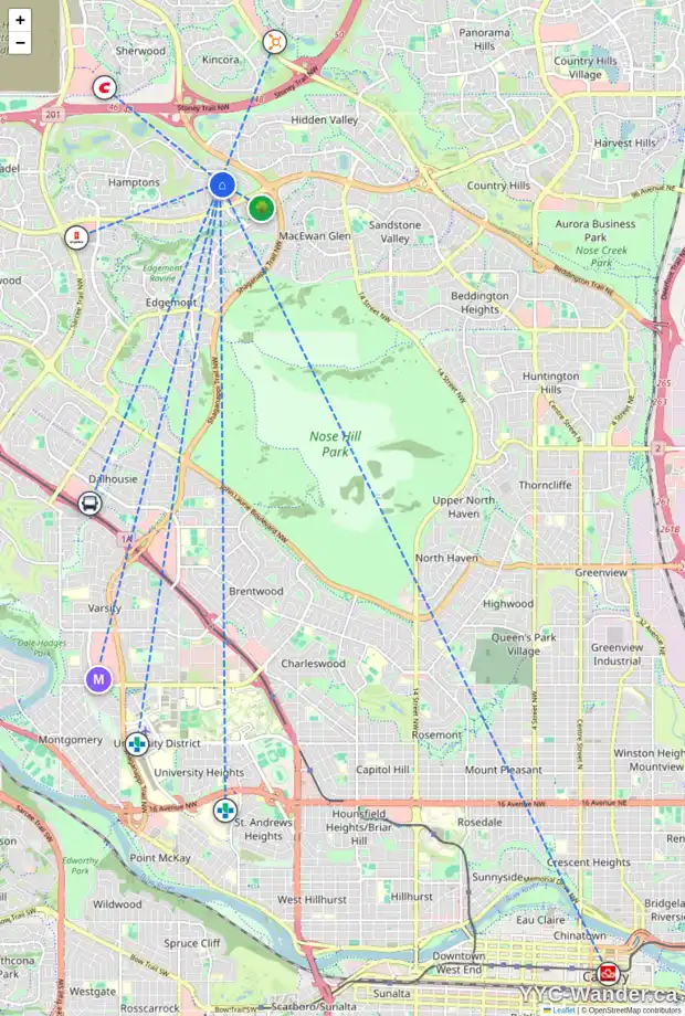 Daily accessibility map for 40 HAMPSTEAD MR NW, Calgary showing nearby schools, grocery stores, parks, LRT stations and nearby amenities