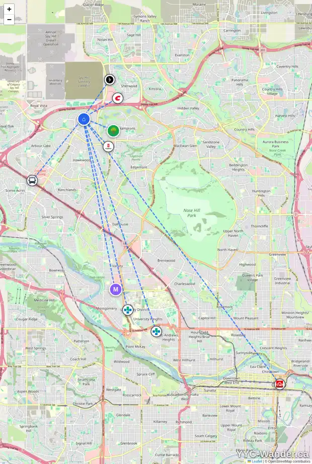 Daily accessibility map for 117 CITADEL CREST PA NW, Calgary showing nearby schools, grocery stores, parks, LRT stations and nearby amenities