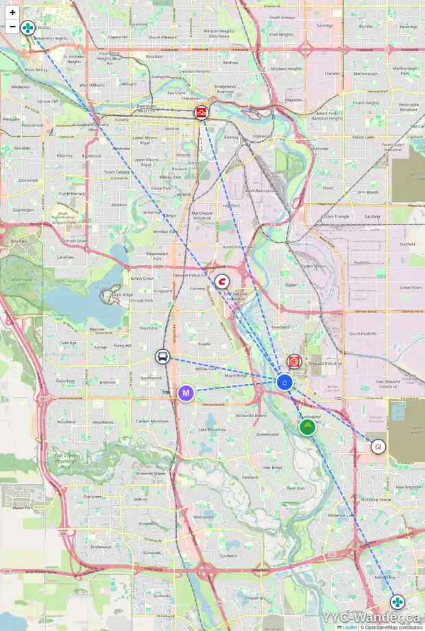 Daily accessibility map for 222 DOUGLAS GLEN GD SE, Calgary showing nearby schools, grocery stores, parks, LRT stations and nearby amenities