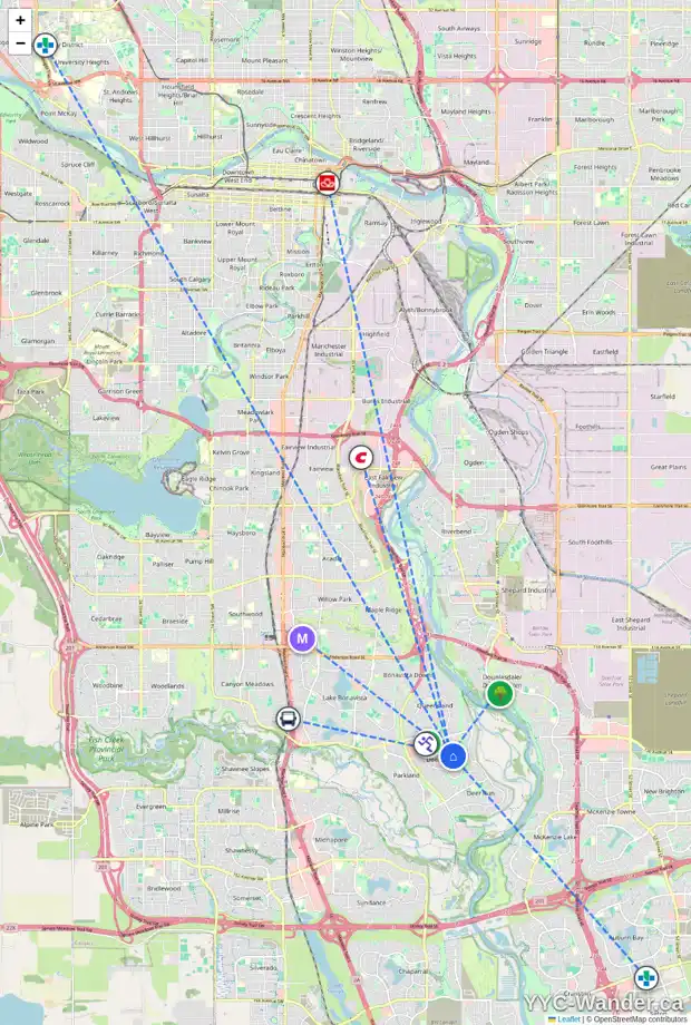 Daily accessibility map for 32 DEERMONT WY SE, Calgary showing nearby schools, grocery stores, parks, LRT stations and nearby amenities
