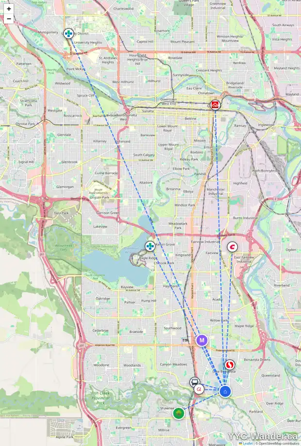 Daily accessibility map for 971 LAKE PLACID DR SE, Calgary showing nearby schools, grocery stores, parks, LRT stations and nearby amenities