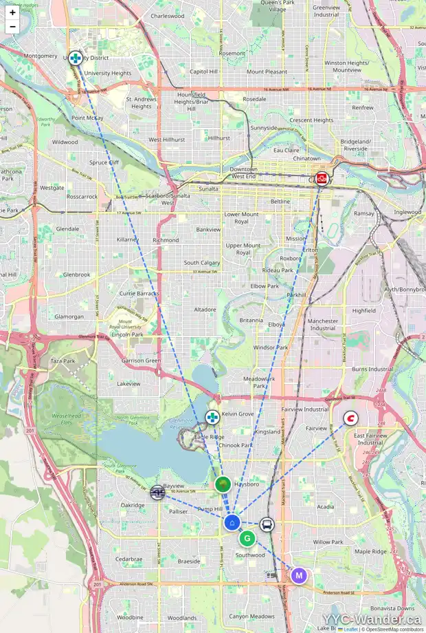 Daily accessibility map for 78 HILLGROVE DR SW, Calgary showing nearby schools, grocery stores, parks, LRT stations and nearby amenities