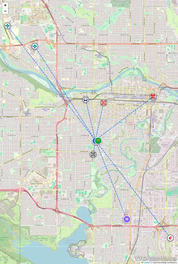 Daily accessibility map for 2917 WOLFE ST SW, Calgary showing nearby schools, grocery stores, parks, LRT stations and nearby amenities