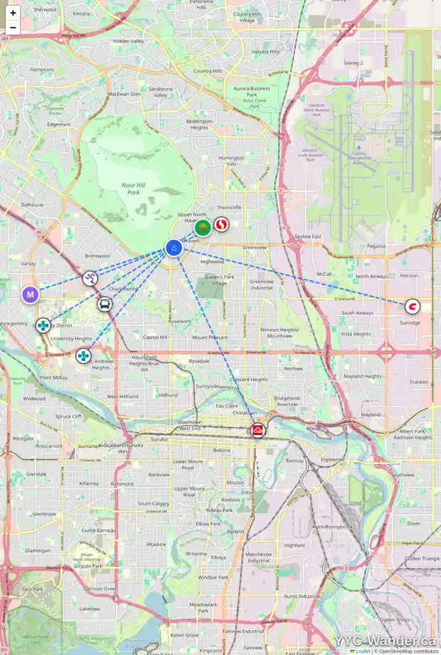 Daily accessibility map for 4811 NORQUAY DR NW, Calgary showing nearby schools, grocery stores, parks, LRT stations and nearby amenities