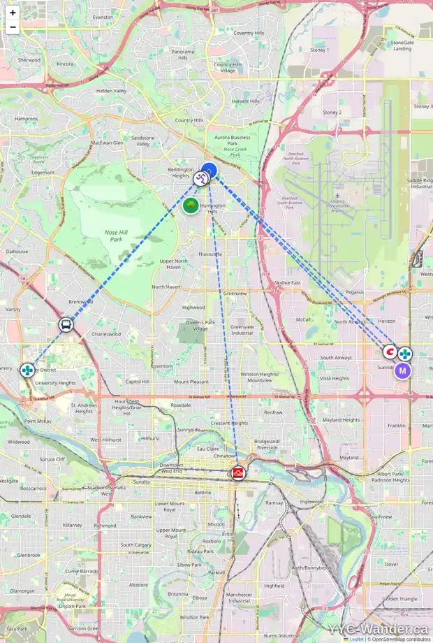 Daily accessibility map for 340 BEDDINGTON CI NE, Calgary showing nearby schools, grocery stores, parks, LRT stations and nearby amenities