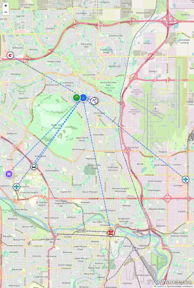 Daily accessibility map for 7 BERWICK HL NW, Calgary showing nearby schools, grocery stores, parks, LRT stations and nearby amenities