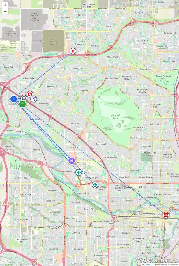 Daily accessibility map for 8971 SCURFIELD DR NW, Calgary showing nearby schools, grocery stores, parks, LRT stations and nearby amenities