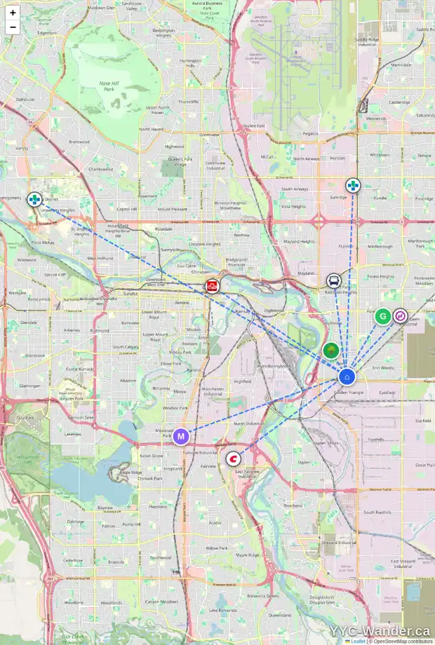 Daily accessibility map for 4223 DOVERCREST DR SE, Calgary showing nearby schools, grocery stores, parks, LRT stations and nearby amenities