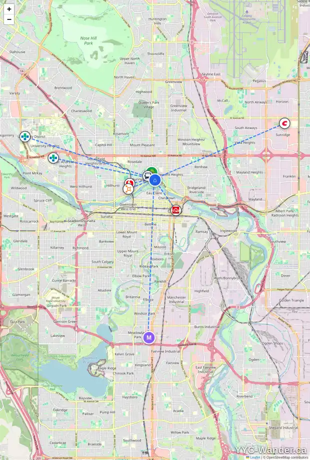 Daily accessibility map for 424 MEMORIAL DR NW, Calgary showing nearby schools, grocery stores, parks, LRT stations and nearby amenities