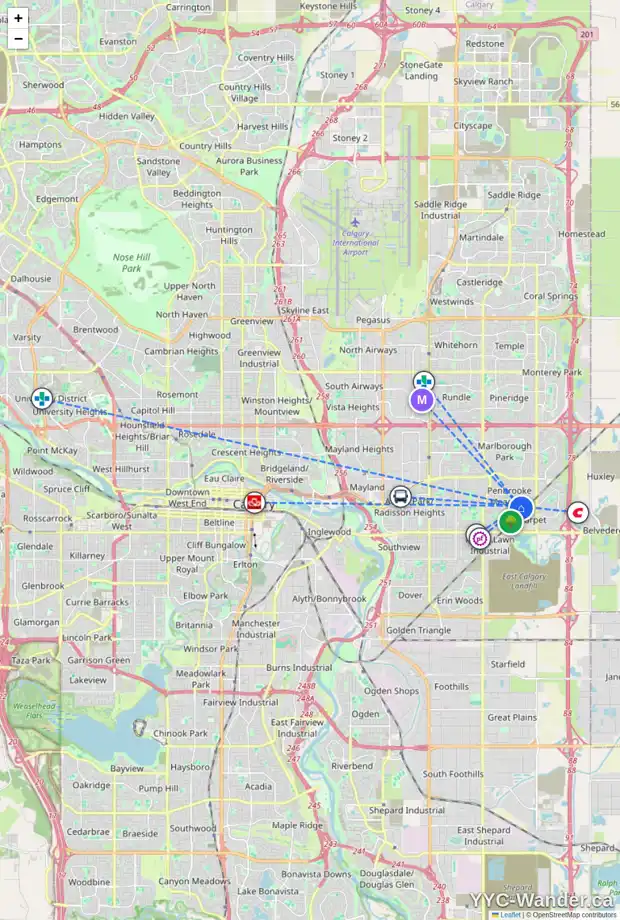 Daily accessibility map for 119 PENBROOKE CL SE, Calgary showing nearby schools, grocery stores, parks, LRT stations and nearby amenities