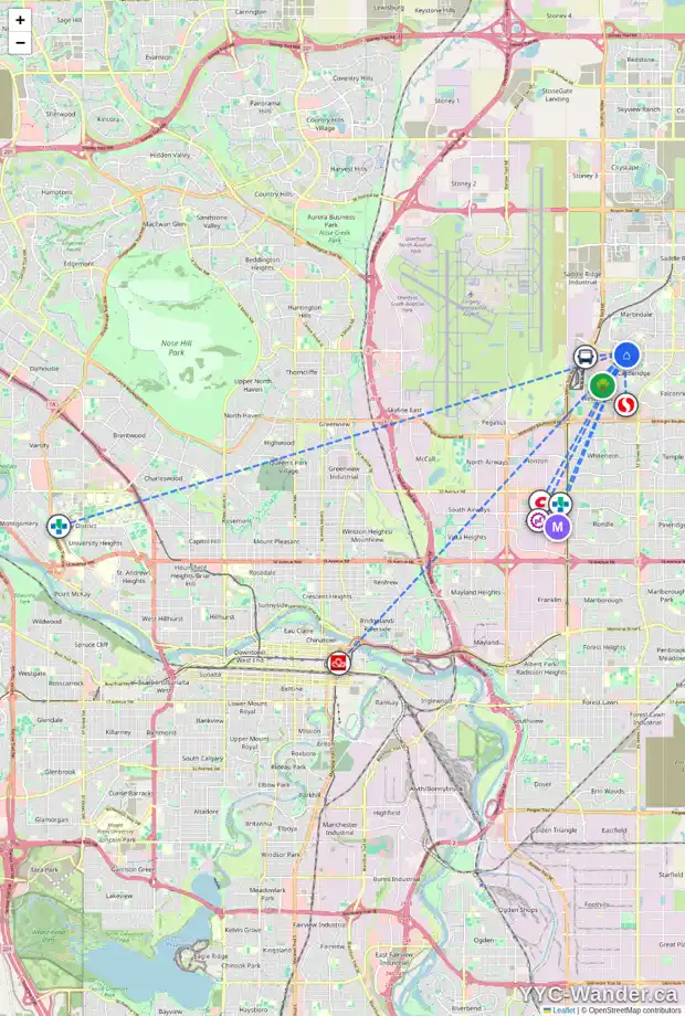 Daily accessibility map for 211 CASTLEDALE WY NE, Calgary showing nearby schools, grocery stores, parks, LRT stations and nearby amenities