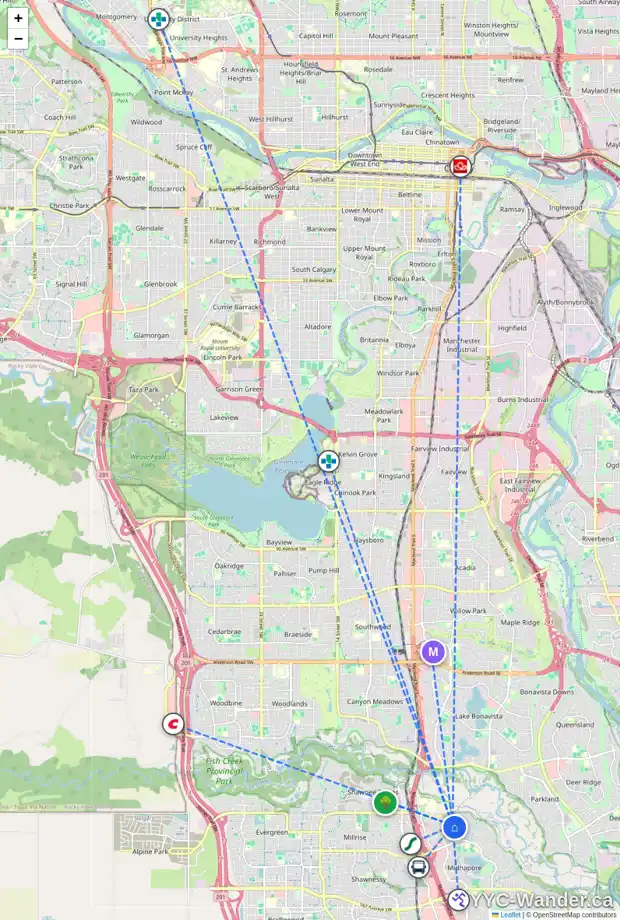 Daily accessibility map for 250 MIDRIDGE CR SE, Calgary showing nearby schools, grocery stores, parks, LRT stations and nearby amenities