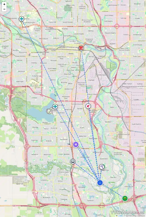 Daily accessibility map for 423 PARKVALLEY DR SE, Calgary showing nearby schools, grocery stores, parks, LRT stations and nearby amenities
