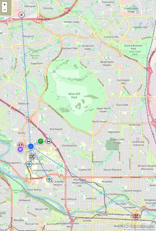 Daily accessibility map for 30 VARSTON PL NW, Calgary showing nearby schools, grocery stores, parks, LRT stations and nearby amenities