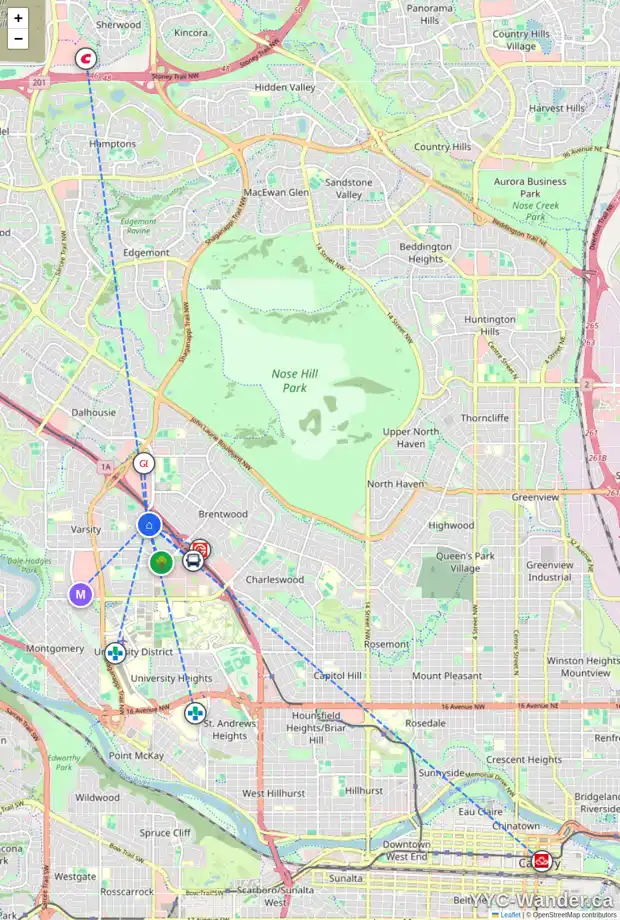 Daily accessibility map for 3904 VANCOUVER CR NW, Calgary showing nearby schools, grocery stores, parks, LRT stations and nearby amenities