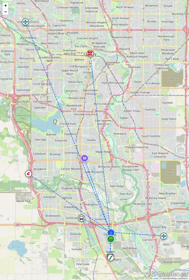 Daily accessibility map for 7 CHAPARRAL RD SE, Calgary showing nearby schools, grocery stores, parks, LRT stations and nearby amenities