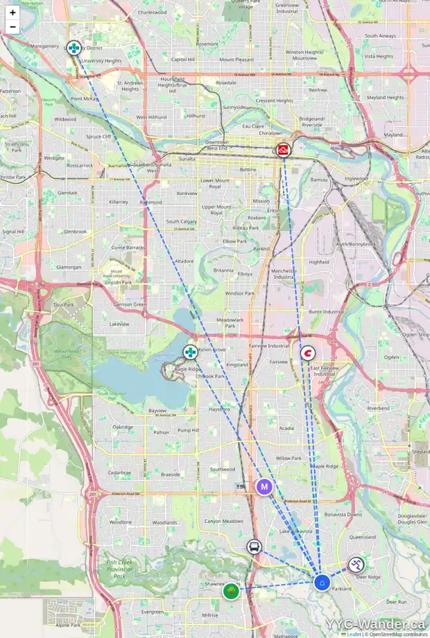 Daily accessibility map for 128 PARK ESTATES PL SE, Calgary showing nearby schools, grocery stores, parks, LRT stations and nearby amenities