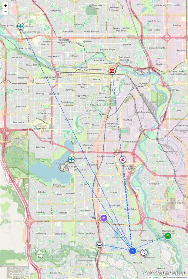 Daily accessibility map for 83 LAKE CRIMSON CL SE, Calgary showing nearby schools, grocery stores, parks, LRT stations and nearby amenities