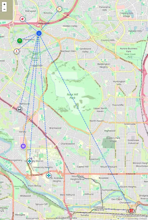 Daily accessibility map for 235 HAMPTONS DR NW, Calgary showing nearby schools, grocery stores, parks, LRT stations and nearby amenities