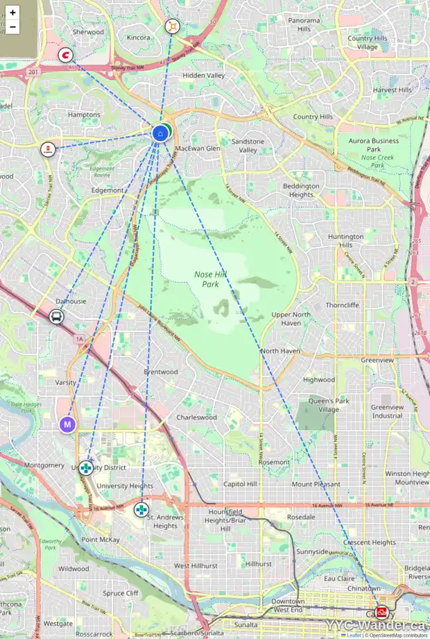 Daily accessibility map for 119 EDGERIDGE VW NW, Calgary showing nearby schools, grocery stores, parks, LRT stations and nearby amenities