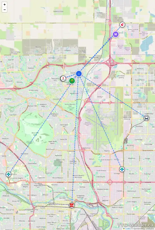 Daily accessibility map for 275 COVEWOOD PA NE, Calgary showing nearby schools, grocery stores, parks, LRT stations and nearby amenities