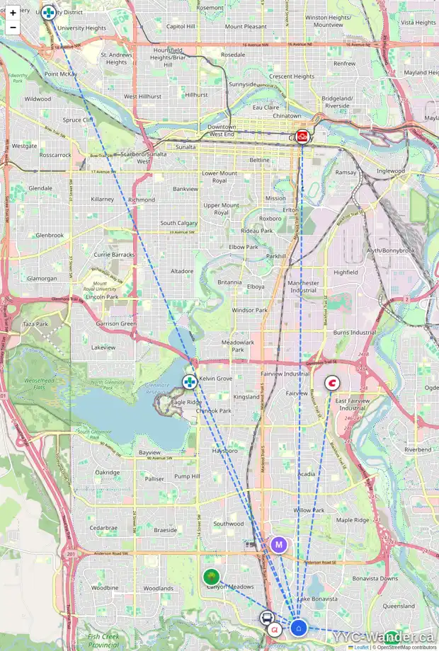 Daily accessibility map for 251 LAKE PLACID GR SE, Calgary showing nearby schools, grocery stores, parks, LRT stations and nearby amenities