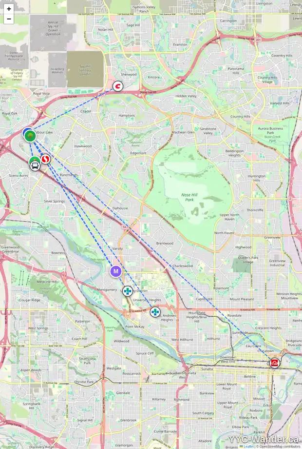 Daily accessibility map for 194 ARBOUR STONE RI NW, Calgary showing nearby schools, grocery stores, parks, LRT stations and nearby amenities