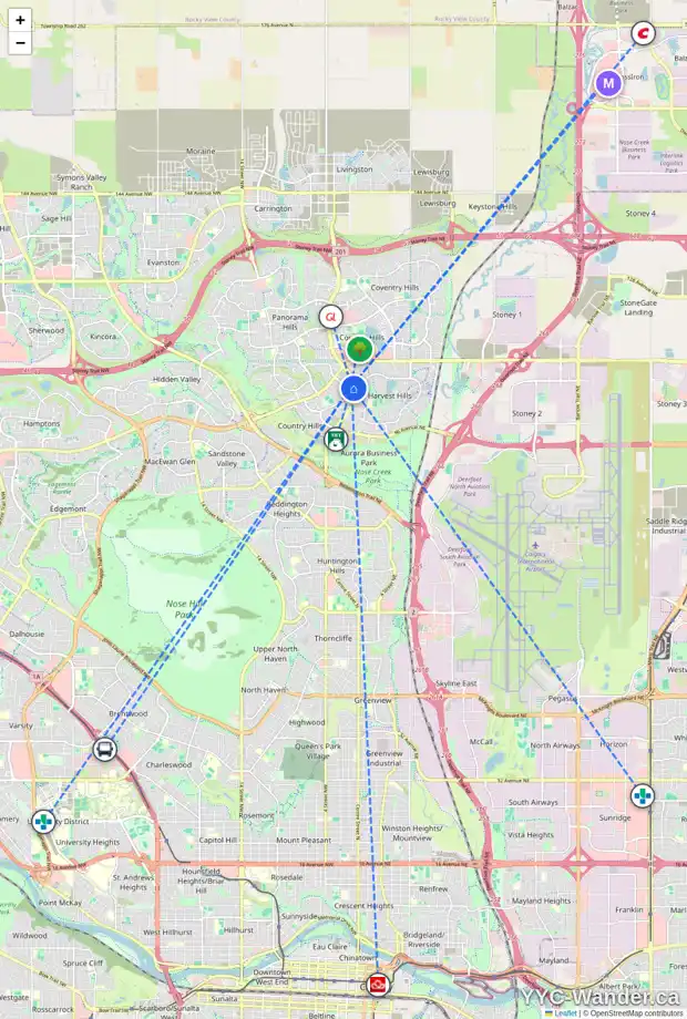 Daily accessibility map for 380 COUNTRY HILLS PL NW, Calgary showing nearby schools, grocery stores, parks, LRT stations and nearby amenities