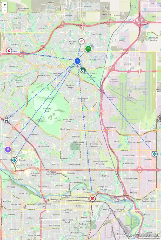 Daily accessibility map for 8 COUNTRY HILLS BA NW, Calgary showing nearby schools, grocery stores, parks, LRT stations and nearby amenities