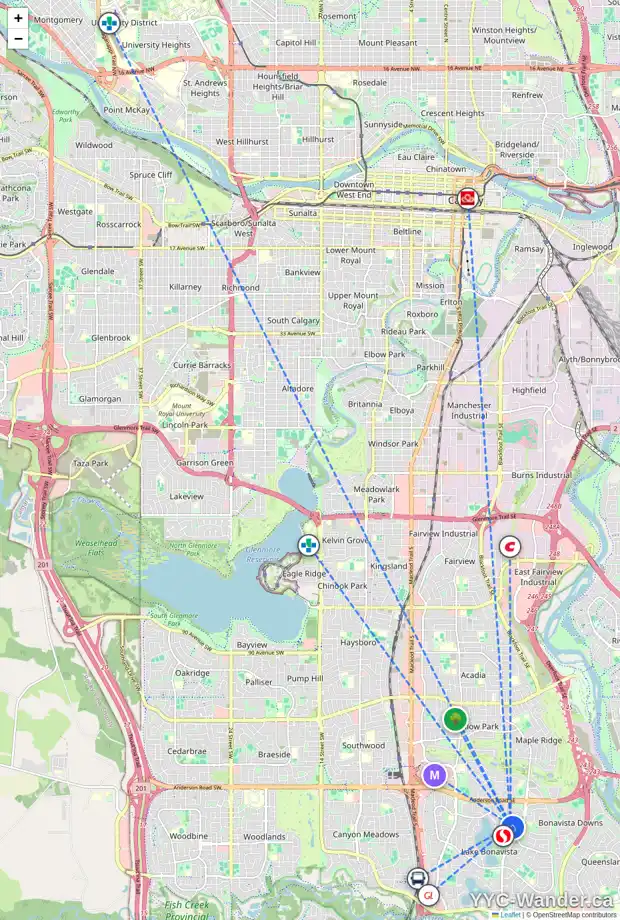 Daily accessibility map for 12223 LAKE WATERTON CR SE, Calgary showing nearby schools, grocery stores, parks, LRT stations and nearby amenities