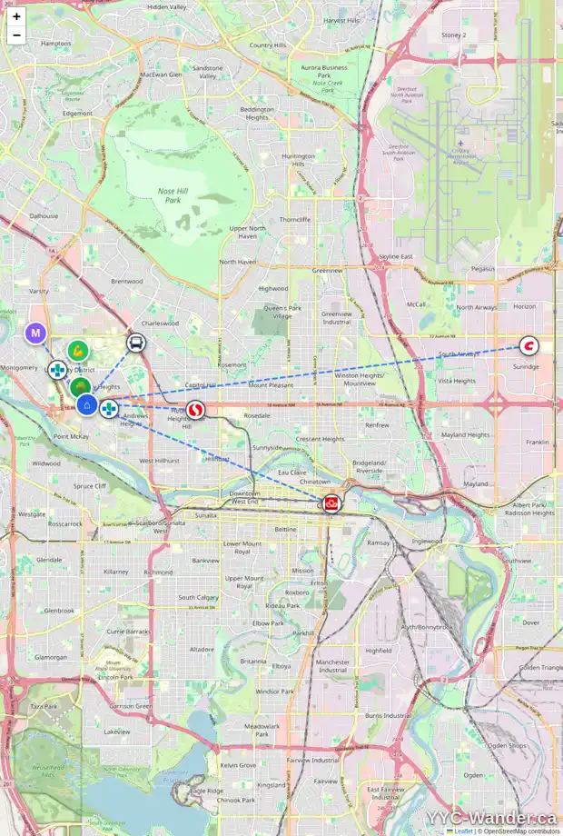 Daily accessibility map for 3615 UMBER PL NW, Calgary showing nearby schools, grocery stores, parks, LRT stations and nearby amenities