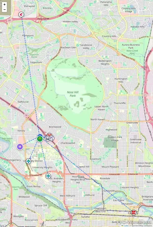 Daily accessibility map for 3711 VALDES PL NW, Calgary showing nearby schools, grocery stores, parks, LRT stations and nearby amenities