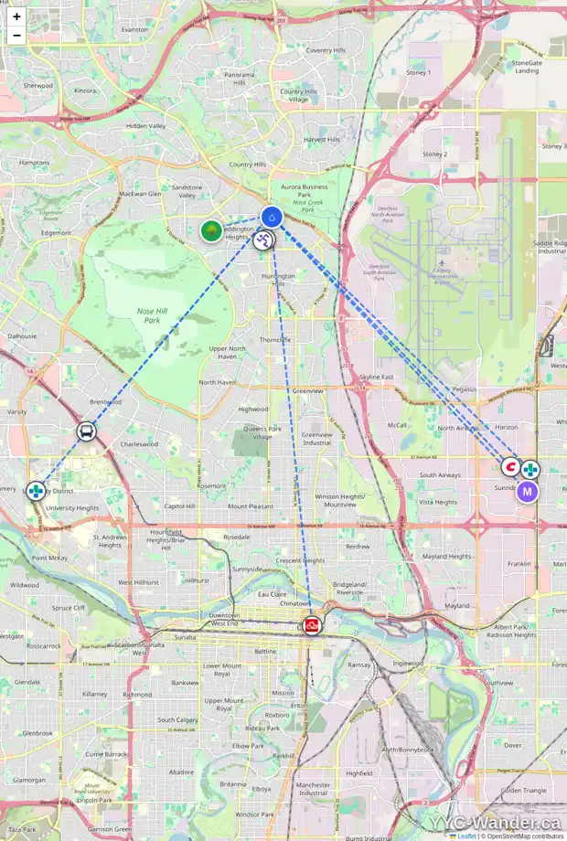 Daily accessibility map for 8522 CENTRE ST NE, Calgary showing nearby schools, grocery stores, parks, LRT stations and nearby amenities