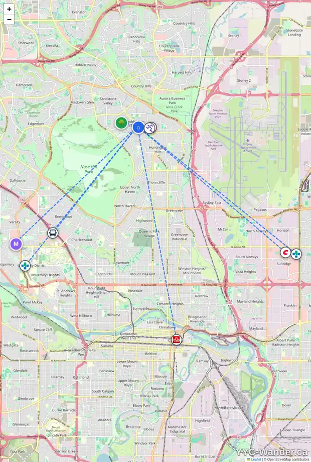 Daily accessibility map for 8408 BERKLEY RD NW, Calgary showing nearby schools, grocery stores, parks, LRT stations and nearby amenities